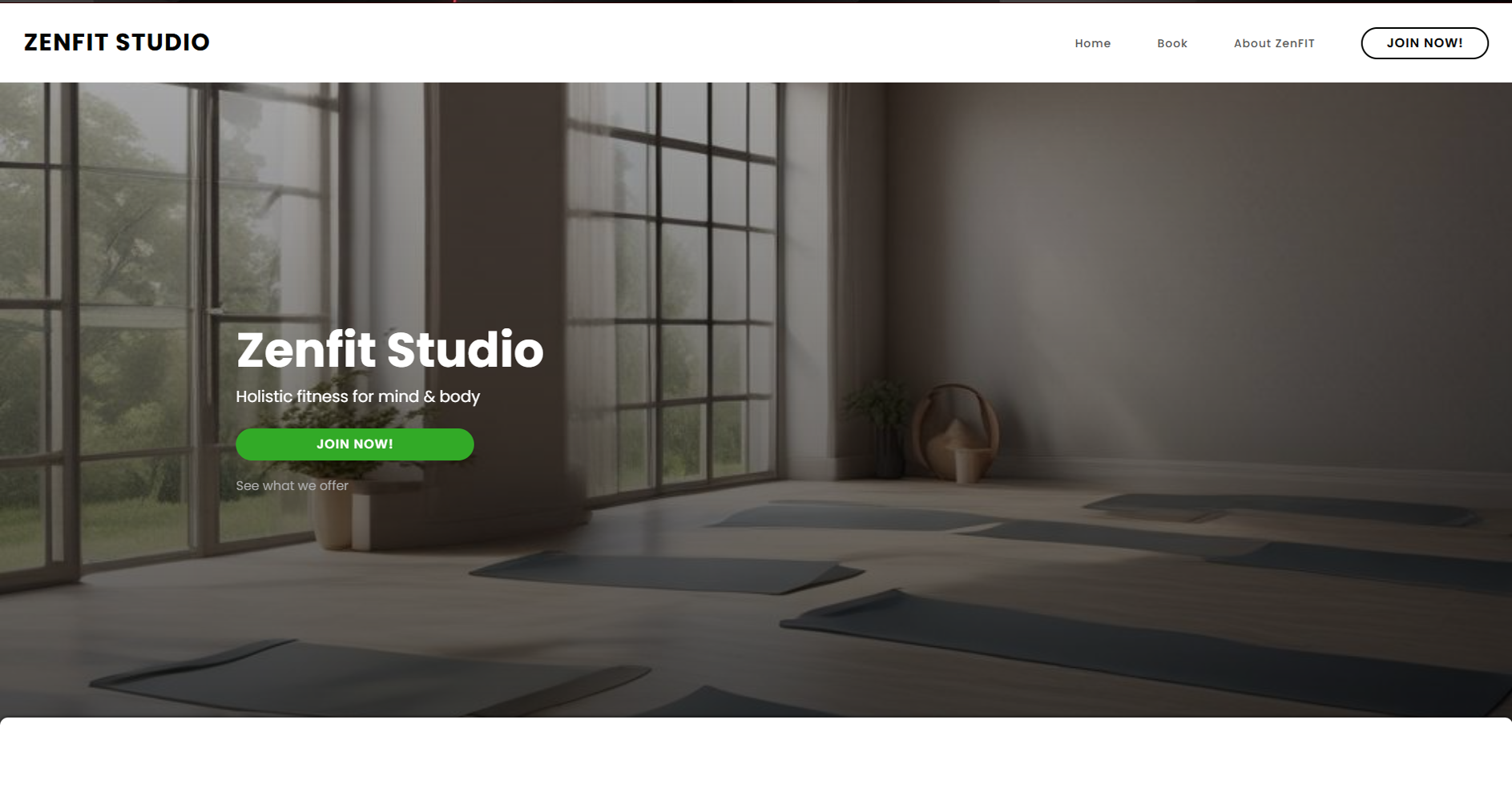 ZenFit Fitness and Booking Website homepage